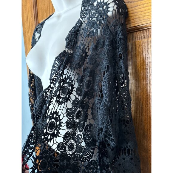 Black MOSSIMO Womens 100% Cotton Lace Boho Crochet Duster Open Cardigan M/L - Picture 3 of 8